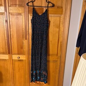 Navy and Orange Floral Maxi Dress